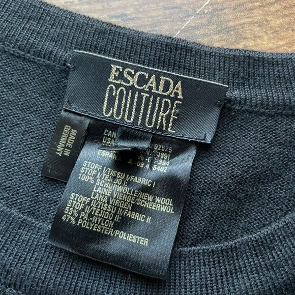 Vintage 90s Escada Couture Womens Sweater Sz 36 Small Black Wool Sequin Lace - Picture 8 of 10